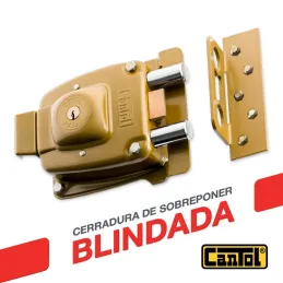 Cerradura Blindada Cantol Maxima M-1800 Dorado 3Golpes 3Llaves 7Pines 2Pivotes Pprincipal Madera