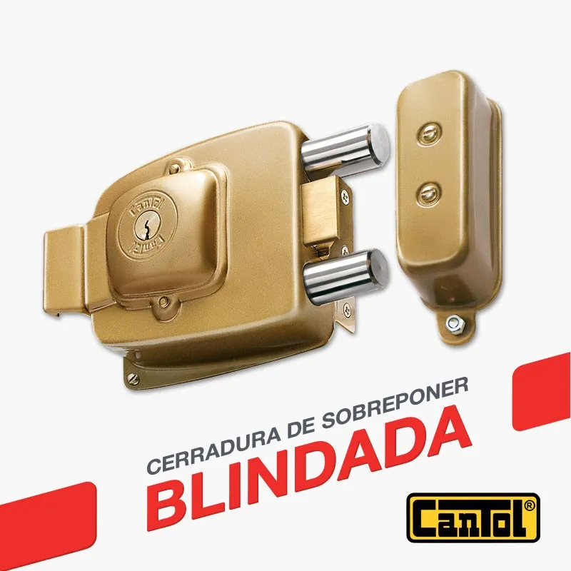 Cerradura Blindada Cantol Maxima M-1000 Dorado 3Golpes 3Llaves 7Pines 2Pivotes Pprincipal Madera