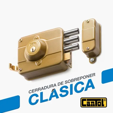 Cerradura Clasica Cantol C270 Dorado 3Golpes 3Llaves 7Pines 3Pivotes Int-Ext Madera