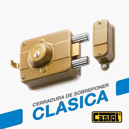 Cerradura Clasica Cantol C250 Dorado 3Golpes 3Llaves 7Pines 2Pivotes Int-Ext Madera