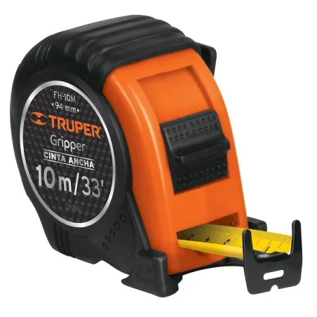 Wincha Flexometro Gripper 10 Metros, contra impacto TPR, cinta extra ancha, carcasa ABS, FH-10M 14582 Truper