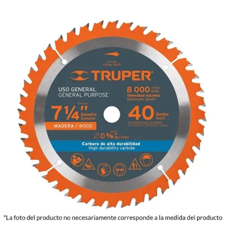  Discos Sierra para Madera 7 1/4" Centro 5/8", 24 Dientes de carburo de tungsteno, ST-724 18300 Truper 19.491525 Sierra Circular