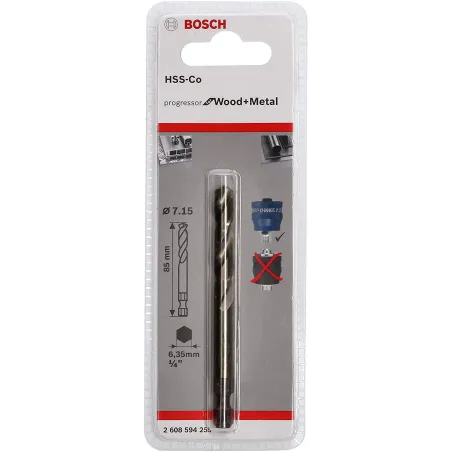  Broca piloto Progressor Bosch 1/4" HSS-Co Hex 7.15x85mm 2608594255 27.118644 Broca piloto Progressor Bosch 1/4" HSS-Co Hex 7.15