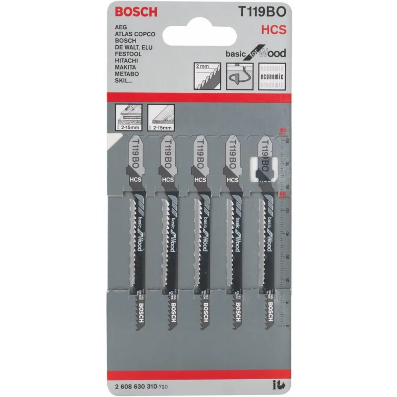 Hoja Caladora HCS Bosch T119BO x5pzas Curvo/Fino Madera 2608630310