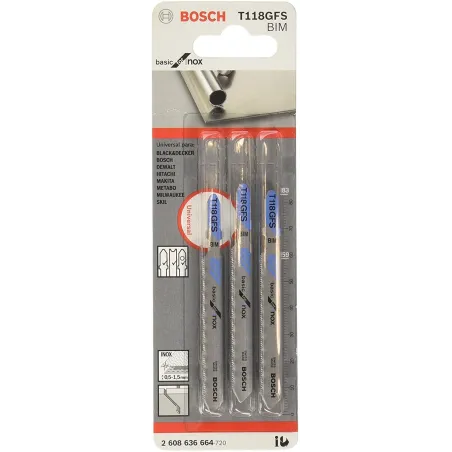  Hoja Caladora BIM Bosch T118GFS x3pzas HSS Recto/Fino Inoxidable 2608636664 22.033898 Hoja Caladora Bosch T118GFS x3pzas HSS Re