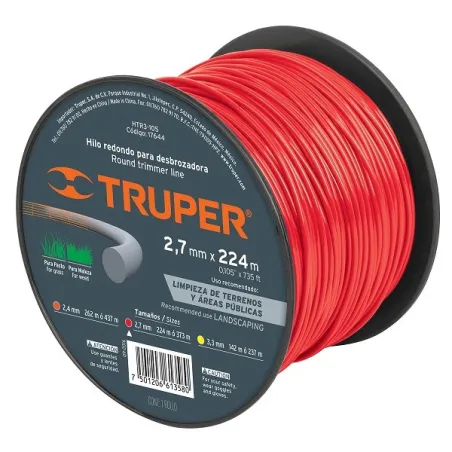  Hilo Redondo para desbrozadora 2.7mm x224M Carrete, HTR3-105 17644 Truper 49.152542 Hilo Redondo para desbrozadora 2.7mm x224M 