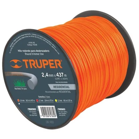  Hilo Redondo para desbrozadora 2.4mm x437M Carrete, HTR5-95 17648 Truper 79.661017 Hilo Redondo para Desmalezadora 2.4mm 437 Me