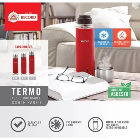 Termo Bala 1L Acero Inoxidable Doble Pared Uso Frio Calor, 2108000006 Record RECORD-Termo Bala 1L Acero Inoxidable Doble Pared U