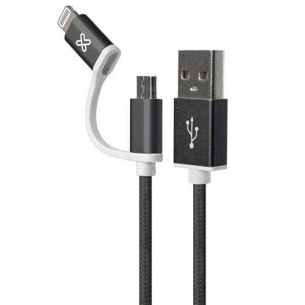 Cable USB Klip Xtreme KAC-210BK 2 en 1 con conector Lightning y micro USB