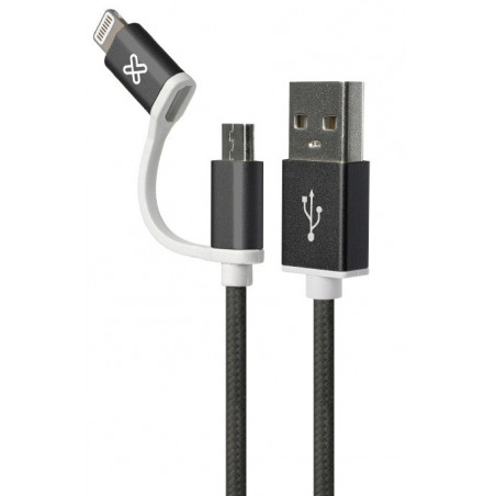Cable USB Klip Xtreme KAC-210BK 2 en 1 con conector Lightning y micro USB