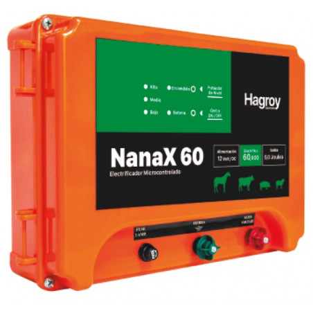 Cerco electrico Ganadero Hagroy Hagroy NANAX-60 Electrificador 60km 3Niveles 12VDC