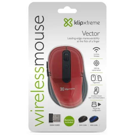  Mouse Inalambrico Klip Xtreme KMW-330RD Vector 6Botones 2.4GHz NanoUSB 0 Mouse Inalambrico Klip Xtreme KMW-330RD Vector 6Botone