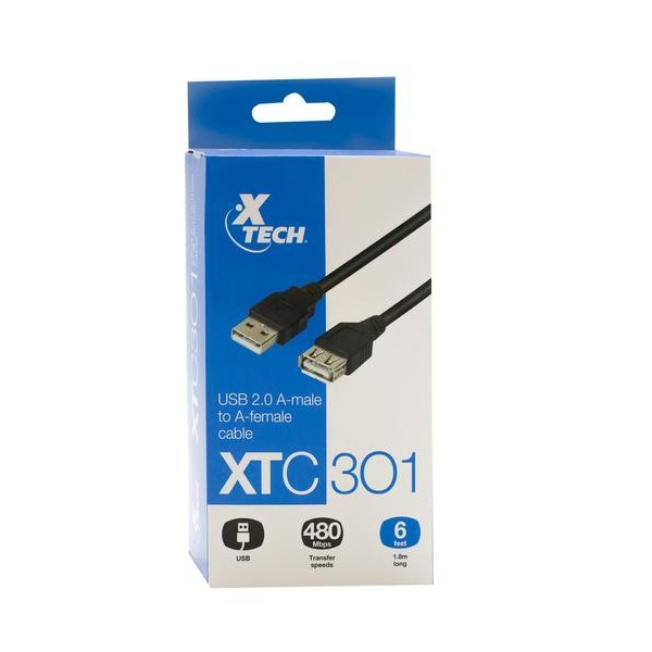 Cable USB Xtech XTC-301 macho A a hembra A 1.8m USB2.0