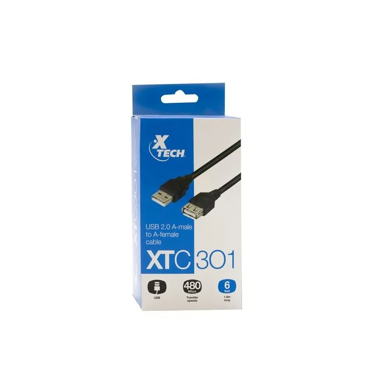 Cable USB Xtech XTC-301 macho A a hembra A 1.8m USB2.0