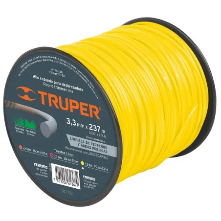  Hilo Redondo para desbrozadora 3.3mm x237M Carrete, HTR5-105 17650 Truper 79.661017 Hilo Redondo para desbrozadora 3.3mm x237M 