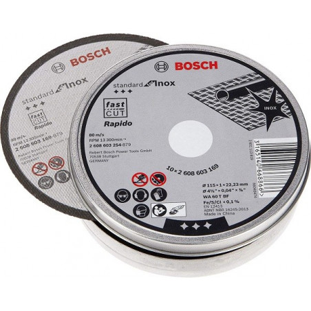 Disco Abrasivo Corte Bosch Inox 4 1/2" - 115mm x1.0mm Set con 10 Discos Standard 2608603254