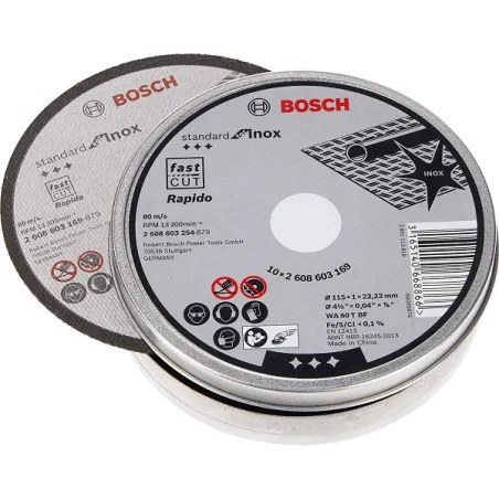  Discos Corte Metal 4 1/2" 115x1.0mm Inox 10 Discos Standard, Bosch 2608603254 32.20339 Disco Abrasivo Corte Bosch Inox 4 1/2" -