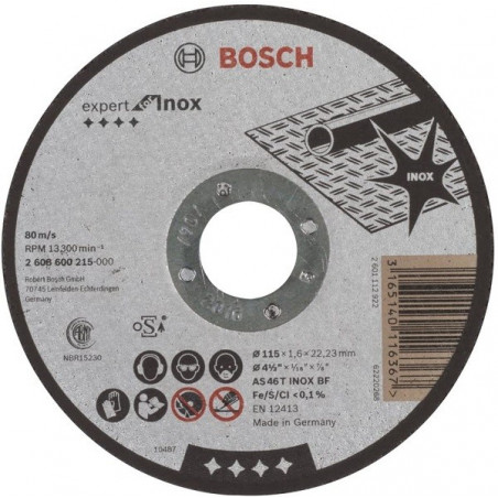 Disco Corte Metal 4 1/2" 115x1.6mm Recto Expert Inox, Bosch 2608600215