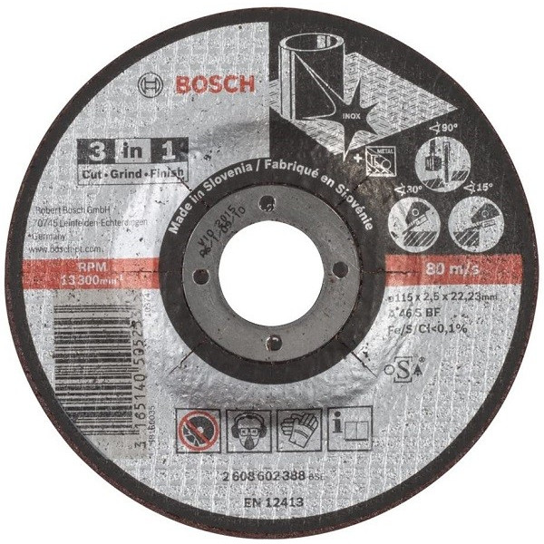 Disco Abrasivo 3 en 1 Expert Corte Desbaste Acabado 115mm X2.5mm, Bosch 2608602388