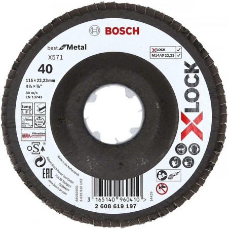 Disco Flap X571 Best for Metal X-LOCK 115mm G40 Curvo Fibra de Vidrio, Bosch 2608619197
