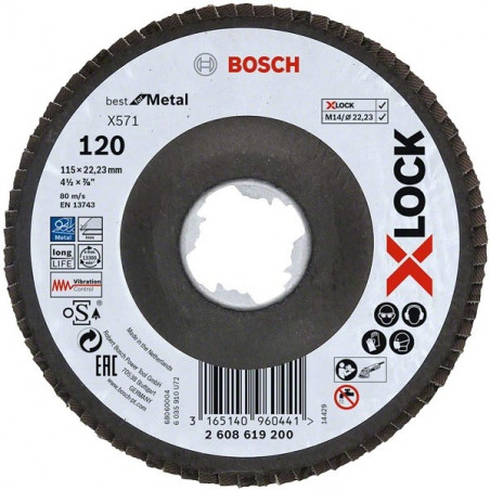 Disco Flap X571 Best for Metal X-LOCK 115mm G120 Curvo Fibra de Vidrio, Bosch 2608619200