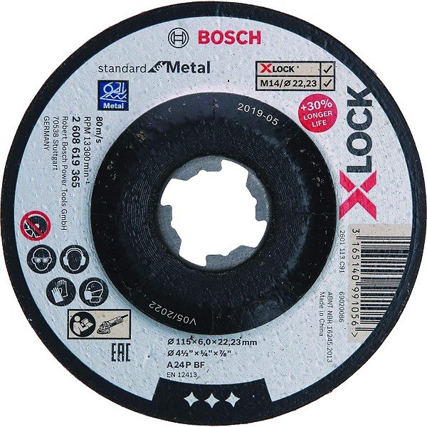 Disco de Desbaste Standard for Metal X-LOCK 115mm x6x22.23mm, Bosch 2608619365