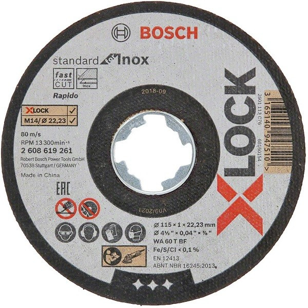 Disco de Corte Standard for Inox X-LOCK 115mm x1x22.23mm Centro Plano, Bosch 2608619261