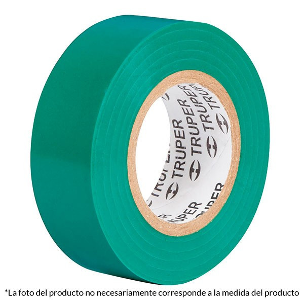 Cinta Aislantes Verde 18m x 19 mm, Adhesivo acrilico Espesor 0.18mm, Flexible Encogible, M-33V 12502 Truper