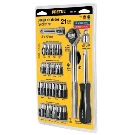  Juegos de herramientas 21 Piezas Dados E1/4-3/8 Pretul 21162 23.728814 Juego de herramientas 21 Piezas, Encastre 1/4" y 3/8", J