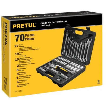  Juegos de herramientas 70 Piezas E1/4-3/8 MP Pretul 22981 71.186441 Juego de herramientas 70 Piezas con Estuche de Plastico, En
