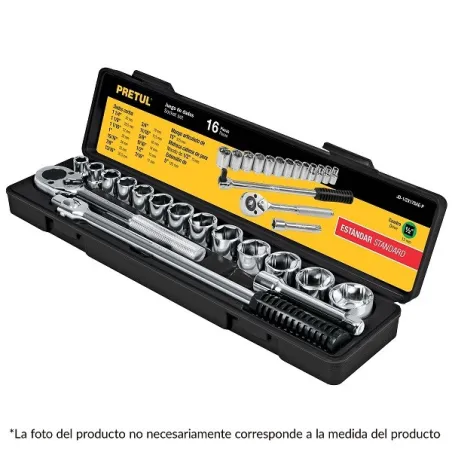  Juegos de herramientas 16 Piezas MM E1/2 EP Pretul 21174 97.457627 Juego de dados Mixto 16 Piezas Milimetrico con Estuche de Pl