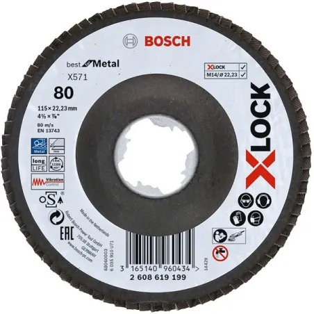  Discos Flap X571 X-LOCK G80 Curvo Fibra de Vidrio, Bosch 2608619199 16.101695 Disco Flap X571 X-LOCK G80 Curvo Fibra de Vidrio,