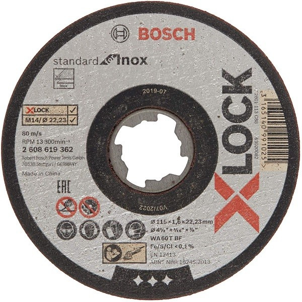 Disco de Corte Standard X-LOCK para Inox Centro Plano, Bosch 2608619362