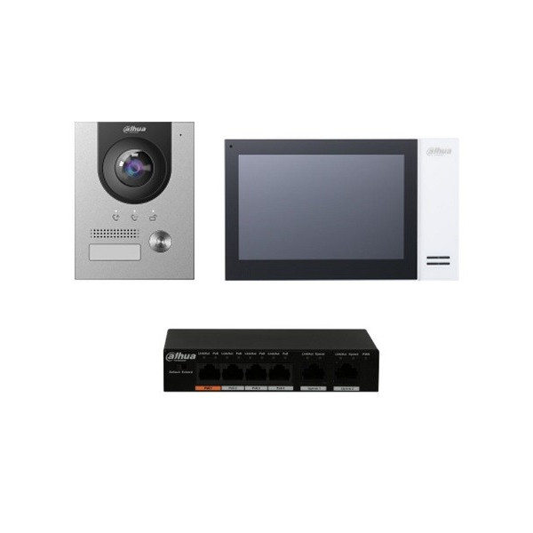 Kit Video Portero IP FHD para Departamento, Hasta 5 Monitores Inc Switch Poe, Dahua KTP01-S