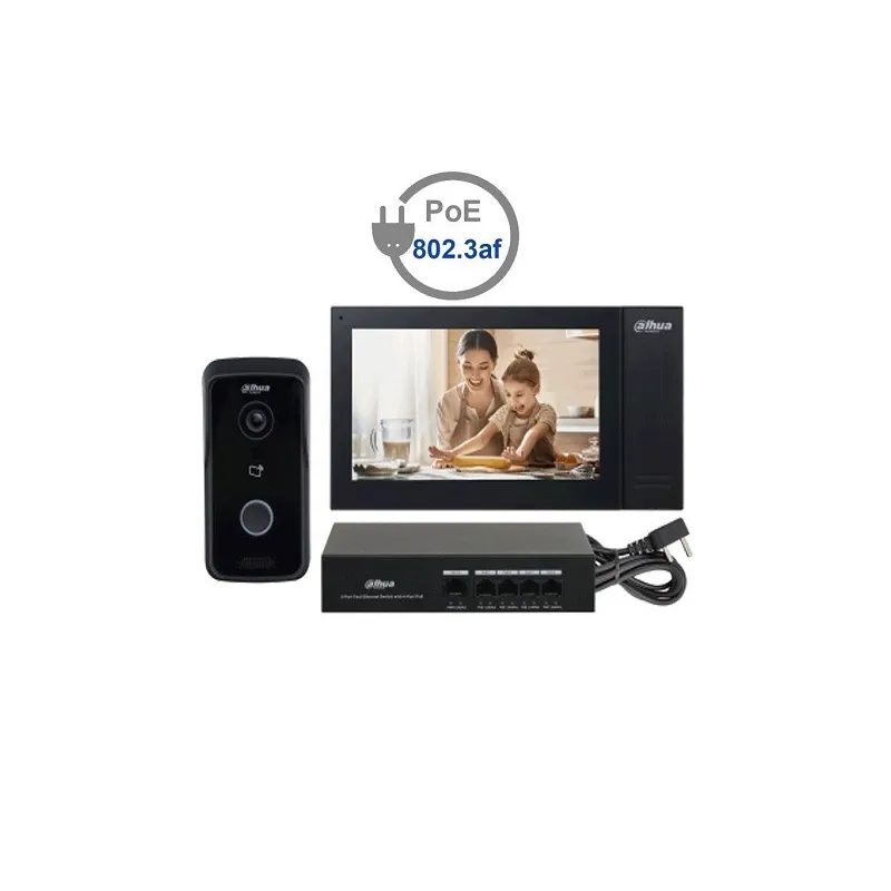 Kit Vide Portero 1MP WDR ONVIF Audio Bidireccional P2P MONITOR 7" Poe, Dahua KTP02