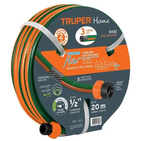  Mangueras 1/2" x20m 3capas Reforzada ConexionesPlasticas Truper 16052 33.050847 Manguera Reforzada 20M 3Capas 1/2" E1.7mm con C