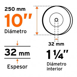 Piedra para Esmeril 10" x1-1/4" G60 E32mm Oxido Aluminio, Truper 12402