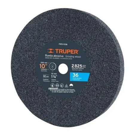  Piedra para Esmeril 10" x1-1/4" G36 E32mm Oxido Aluminio, Truper 12401 55.084746 Piedra para Esmeril 10" x1-1/4" G36 E32mm Oxid