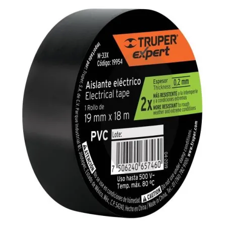  Cintas Aislantes 19mm x18m Negro Retardante Flama 500V, Truper 19954 2.542373 Cinta Aislantes 18m x19mm Retardante Flama 500V, 