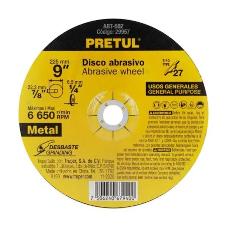  Discos de Desbaste Metal 9" x6.2mm Oaluminio, Pretul 29957 8.559322 Disco de Desbaste Metal 9" x6.2mm Oaluminio, Pretul 29957 D