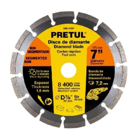  Discos de Corte Diamantados Rin Segmentado 7" x1.6mm Marmol Concreto Piedra D7/8 cReductoes, Pretul 27033 24.576271 Disco de Co