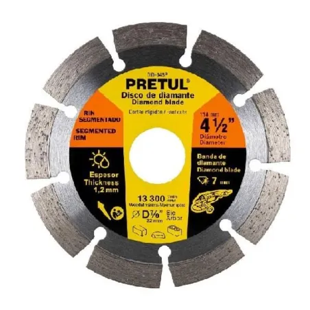 Disco de Corte Diamantado Rin Segmentado 4-1/2" x1.2mm Marmol Concreto Piedra D7/8 cReductoes, Pretul 27032