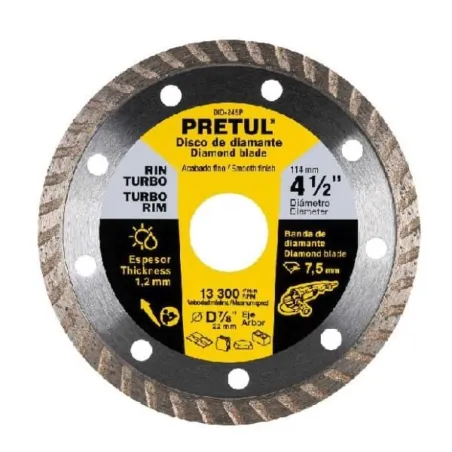  Discos de Corte Diamantados Rin Turbo 4-1/2" x1.2mm Marmol Concreto Piedra D7/8 cReductoes, Pretul 27017 11.186441 Disco de Cor