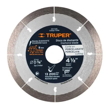  Discos de Corte Diamantados 4-1/2" x1.3mm Porcelanato D7/8 cReductores, Truper 15196 30.508475 Disco de Corte Diamantado 4-1/2"
