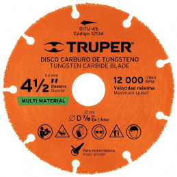 Disco de Corte carburo de Tungsteno 4-1/2" x1.2mm MultiMaterial D7/8, Truper 12134