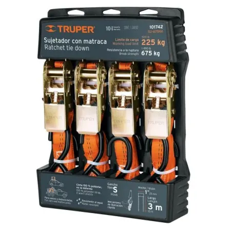  Juego de sujetadores c/matraca 675kg 4Piezas GanchoS, Truper 101742 44.915254 Juego de sujetadores c/matraca 675kg 4Piezas Ganc