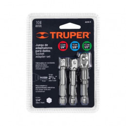 Juegos adaptadores para dados 1/4", 3/8" y 1/2" x7cm, 3 piezas, Truper 10752