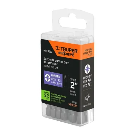  Juego de Puntas 5Piezas Pozidriv 2PZ1 2PZ2 1Z3 L2", para Desarmador Electrico o Manual, Truper 17799  4.491525 Juego de Puntas 