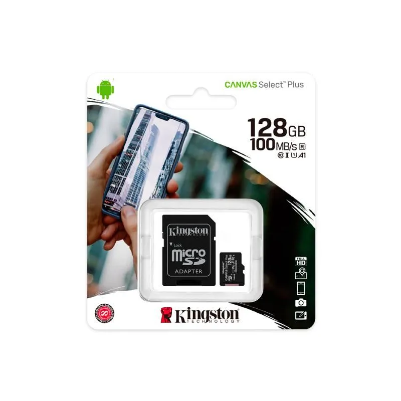 Memoria Flash Kingston Canvas Select Plus, 128GB MicroSDXC UHS-I Clase 10, con Adaptador