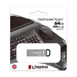 Memoria Flash USB Kingston DataTraveler Kyson 64GB, USB 3.2 Gen 1, Plata